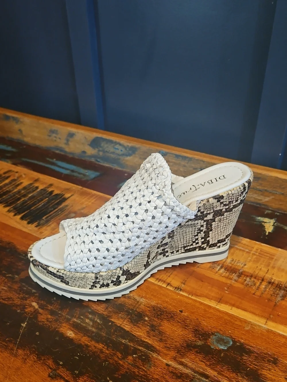 Diba.True White Leather Woven Wedge Slide‎ Sandals